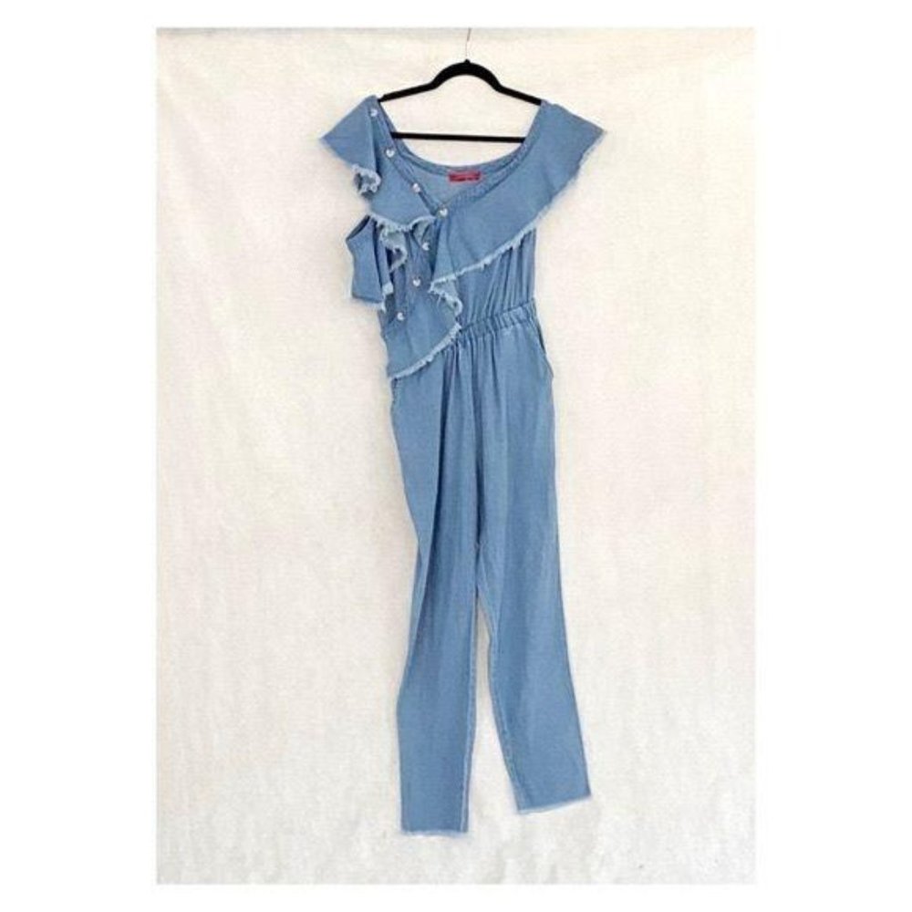 Signature8 Ruffle Collar Chambray Jumpsuit - Picture 10 of 12